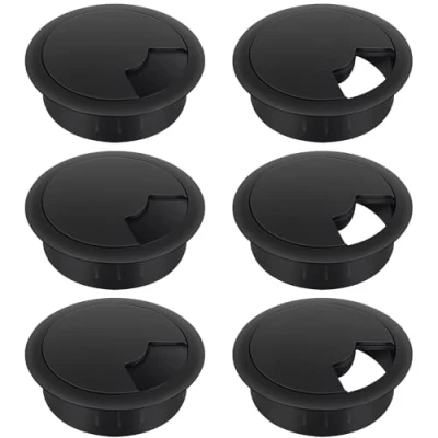 Abbildung von Bolatus 6 Stück Kabeldurchführung Schreibtisch 60mm Kabeldurchlass Kunststoff Schwarz Tisch für Office Schreibtische