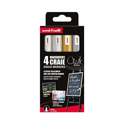 Abbildung von Uni Kreidemarker Set 4 Stück PWE 5 (2xweiß, gold, silber)