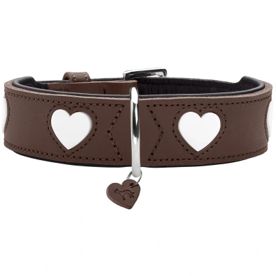 Abbildung von HUNTER Hundehalsband Love, Farbe: braun/schwarz, weiches, Robustes Rindsleder, einzeln eingenähte Herzen, handgefertigt, hoher, besonders anschmiegsam, Made in Germany, Größe 70
