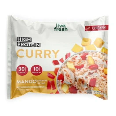 Abbildung von LiveFresh High Protein Curry 28 x 400g Diät Feriggerichte mit Hähnchen Low Carb 24g und nur 360 kcal pro Portion Schnell zubereitet Schonend schockgefrostet