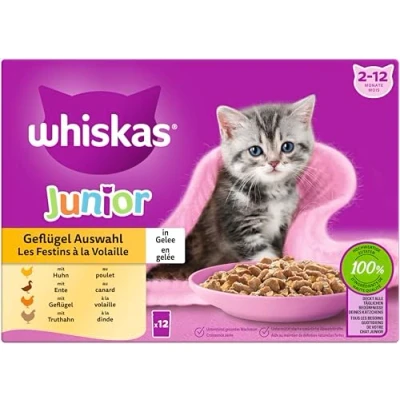 Abbildung von WHISKAS Junior Nassfutter Portionsbeutel Multipack, Geflügelauswahl in Gelee, 12 x 85g