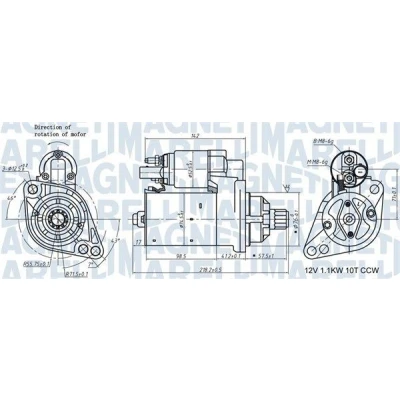 Abbildung von MAGNETI MARELLI 063721322010 Anlasser 12 1,1 10 VOLKSWAGEN: Caddy 3 Kombi, Touran I, GOLF 6, AUDI: A3 Schrägheck, Sportback