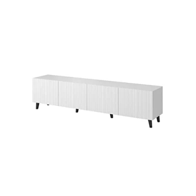 Abbildung von BIM Furniture TV Schrank PAFOS 200 cm mit gefräster Front Hochwertiges MDF Lowboard Tisch Sideboard Kommode Hi Fi Fernsehtisch Skandinavische Beine (Weiß)