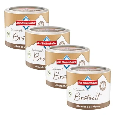 Abbildung von Bad Reichenhaller Alpensaline Edles Alpensalz Brotzeit 4x100g BIO Premium Salz Gewürze Brotzeitsalz Butterbrot biologischer Anbau Bundle Paket Vorratspackung