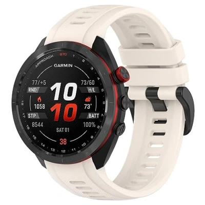 Abbildung von GIOPUEY Armband Kompatibel mit Garmin Approach S70 47mm, Weiches Silikon [Verschleißfest] [Atmungsaktiv] Ersatzarmband beige