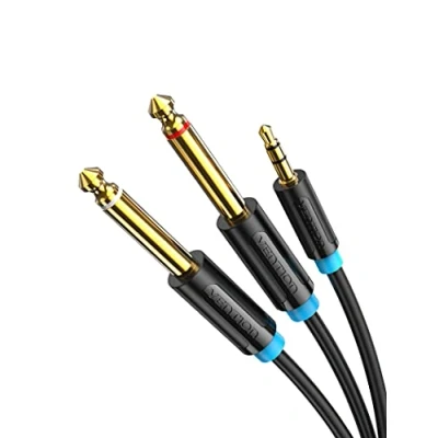 Abbildung von VENTION 3.5mm Klinke auf Dual 6.35mm Mono Y Splitter Audio Kabel 6.35 zu 3.5 mm Stecker Stereo für Mixer, Gitarre, Recorder, Verstärker, Laptop 2m