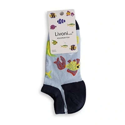 Abbildung von Livoni Unisex Cotton Sneaker Socks with Colorful and Fun Designs, Size: 39 42, Model Name: Aquarium Fish Low