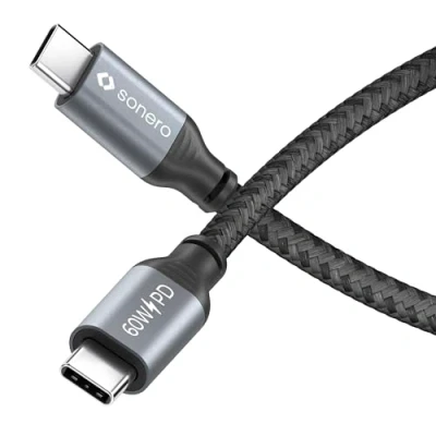 Abbildung von Sonero® USB C auf Ladekabel, Handy Schnellladekabel C, Kabel Typ 2.0, 60W PD, grau/schwarz, 2,00m