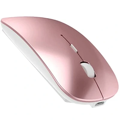 Abbildung von LEAPEST Kabellose Bluetooth Maus für MacBook Pro/Air/Mac/iPad/Laptop/Desktop/Mac/PC/Computer/Telefon, tragbare, schlanke, leise Büro Mäuse mit USB C Adapter, 2,4 GHz (Roségold)