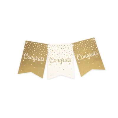 Abbildung von PD Party 7023013 Luxus Flagge Banners Geburtstag Feier Partei Dekoration Congrats, Gold/Weiß, 8.5cm Länge x Breite 7.5cm Höhe