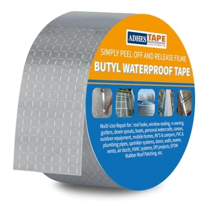 Abbildung von ADHES Butylband Dichtungsbänder Silber Aluminiumfolie Tape Wasserfestes Klebeband Reperaturband für Dach, Wohnwagen, Flachdach, 50mm x 5m