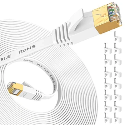 Abbildung von Folishine Ethernet Kabel 10M, Cat7 Internet High Speed mit vergoldetem RJ45 Stecker, geschirmtes LAN für Netzwerk Switch, schneller als Cat5/Cat5e/Cat6 Weiß