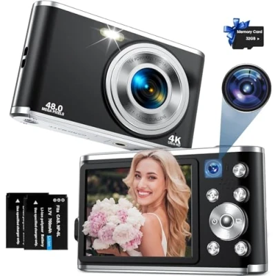Abbildung von Digitalkamera, AutoFocus 4K Fotokamera mit Dual Kamera, Fotoapparat Digitalkamera 32GB Karte,16X Digitalzoom,2,8&quot; großem Bildschirm Vlogging Kamera Tragbare Kompakt