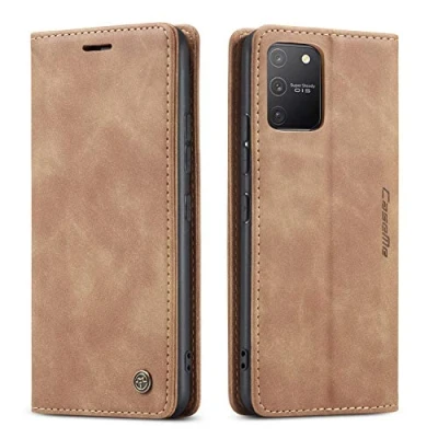 Abbildung von Ququcheng Schutzhülle kompatibel mit Samsung Galaxy A91/M80S/S10 Lite, Flip Case aus Leder, Magnetverschluss, Bumper Braun