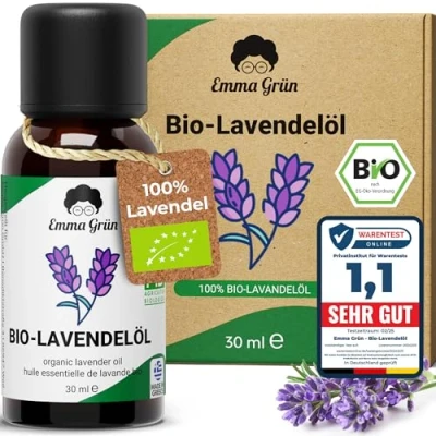 Abbildung von Emma Grün Duftöl Ätherisches Bio Lavendelöl 30 ml, naturrein &amp; hochdosiert (Set, Je nach Auswahl: 1x, 2x oder 5x ml), Höchste Zertifizierung als Lebensmittel, ohne Zusätze