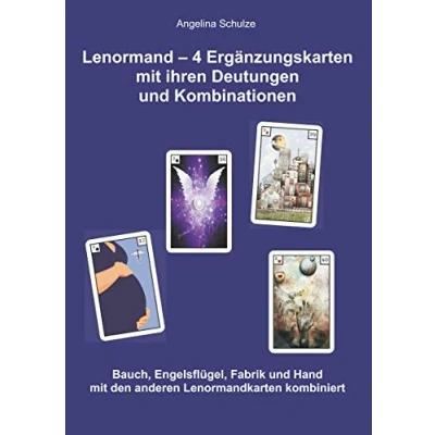 Abbildung von Lenormand 4 Ergänzungskarten mit ihren Deutungen und Kombinationen: Bauch, Engelsflügel, Fabrik Hand den anderen Lenormandkarten kombiniert: ... (Lenormand Kartenlegen lernen für Anfänger)