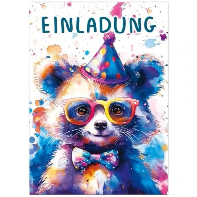 Abbildung von Werfunee 12 Stück Einladungskarten Kindergeburtstag Mädchen Junge 15 x 11cm Bär Geburtstag Einladung Geburtstagseinladungen