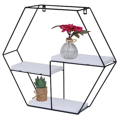 Abbildung von Mendler Wandregal HWC K76, Hängeregal Schweberegal Regal, 3 Regalböden Metall Massiv Holz Industrial 43x49x11cm weiß