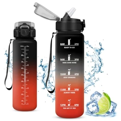 Abbildung von Vikaster 1000ml Trinkflasche, 1L Auslaufsicher Kunststoff Wasserflasche, Ideale Sportflasche Sport, Fahrrad, Fitness, Outdoor.