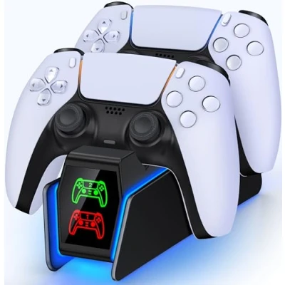 Abbildung von PS5 Controller Ladestation Zubehör, Dual mit RGB Light, 2 Std Schnelllade, für &amp; Edge Controller(Schwarz)