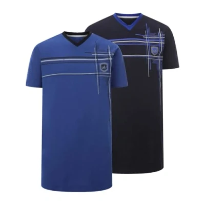 Abbildung von Jan Vanderstorm Doppelpack Nachtwäsche Shirt, Herren, Größe: Large, Blau