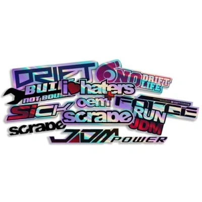 Abbildung von Finest Folia JDM Aufkleber Set für Auto Motorrad Helm Japan Stickerbomb japanische OEM Sticker Tuning Autoaufkleber Folie selbstklebend wetterfest R207 (Stickerbogen 3, Mit Hologramm Effekt)