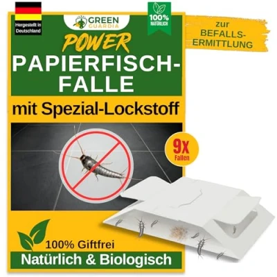 Abbildung von GREEN GUARDIA Papierfisch Falle mit Spezial Lockstoff 9X Fallen umweltfreundlich Papierfische bekämpfen, Chemiefreie starker Klebefläche, giftfrei &amp; geruchsneutral