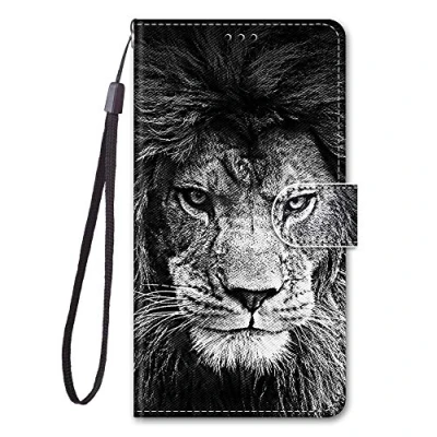 Abbildung von Nodigo für Samsung Galaxy A21s Leder Hülle Magnetisch Kickstand mit Kartenfach 360 Grad Tier Muster Motiv Lustig Design Silikon Hüllen Handyhülle Wallet Tasche Case Mädchen Damen Löwe