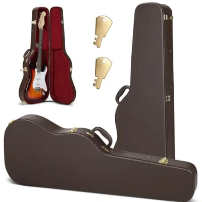 Abbildung von CAHAYA E Gitarre Hartschalen Gitarrenkoffer Gefütterter Gitarren Schatulle Robuster PU Koffer mit Sicherheitsverschluss für Standard Braun CY00343 1