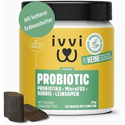 Abbildung von ivvi PROBIOTIC Hunde Probiotika als Leckerli Hund Darmflora aufbauen, verbesserte Verdauung &amp; Immunsystem 60 leckere Snacks (270g) mit Erdnussbutter