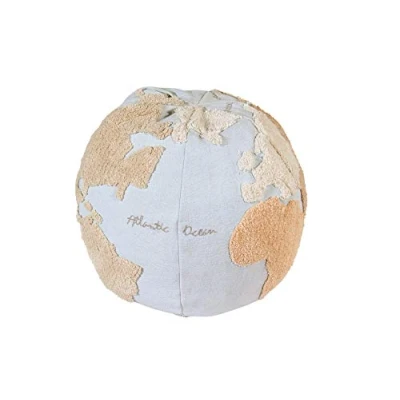 Abbildung von Lorena Canals Pouffe World Map Hellblau, Natur, Leinen, Beige, Grau Deckung: 97%, Baumwolle 3% andere Faser 45xØ50 cm