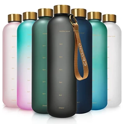 Abbildung von Opard Trinkflasche, 1L/800ml Wasserflasche, Auslaufsichere Water Bottle, BPA Frei Sportflasche Zeitmarkierung Wasser Flasche (1000ml Schwarz, 1000ml)