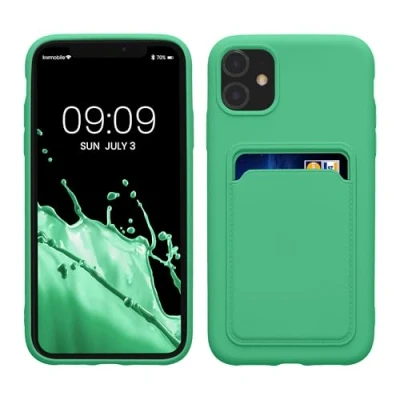 Abbildung von kwmobile Handyhülle kompatibel mit Apple iPhone 11 Hülle Handy Cover Fach für Karten in Limettengrün