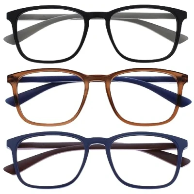 Abbildung von OPULIZE Max Lesebrille 3er Pack Klassische große rechteckige Fassung Brillen in mattem Schwarz, Braun und Blau Herren Damen Unisex RRR78 123 +1,00