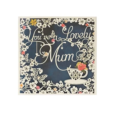 Abbildung von UK Greetings Muttertagskarte mit Umschlag lasergeschnittenes Design, Blau und Weiß