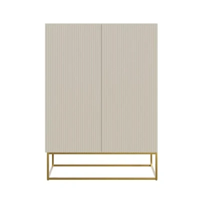 Abbildung von Selsey Kommode Schrank Aufbewahrungsschrank 90 cm 2 Türen 3 Fächer Graubeige Goldene Beine Veldio