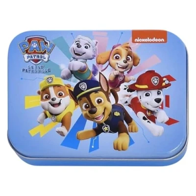 Abbildung von Paw Patrol Kinderpflaster Lizensiertes Produkt Metall Box 24 Pflaster Schönes Design Aufbewahrungsbox für Kinder Geeignet Rucksack Handtasche