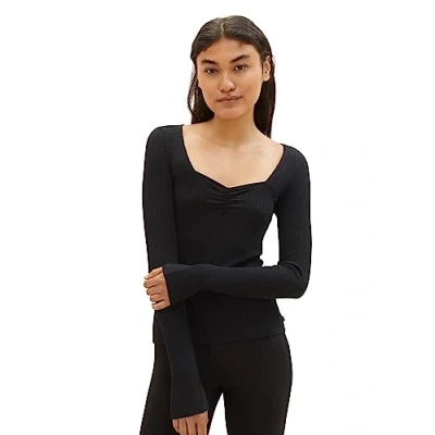 Abbildung von TOM Tailor Denim MIT Struktur Langarmshirt, Damen, Größe: Large, Deep black