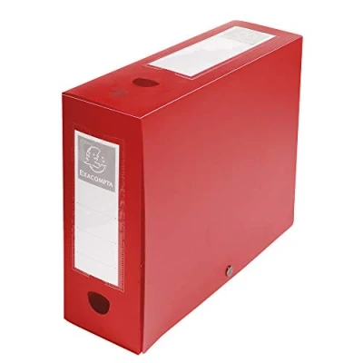 Abbildung von Exacompta 59935E Sammelbox OPAK 100mm mit Druckknopf aus blickdichtem Kunststoff für DIN A4 Archivbox Heftbox Zeichenbox Sammelmappe rot