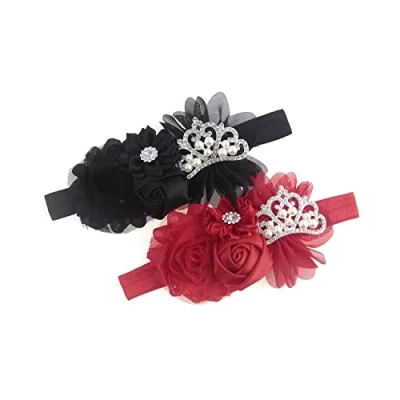 Abbildung von Nishine Baby Taufe Stirnband Kleinkind Mädchen Stoff Blume Tiara Stretch Elastic in Paaren(Kind, Rot/Schwarz)