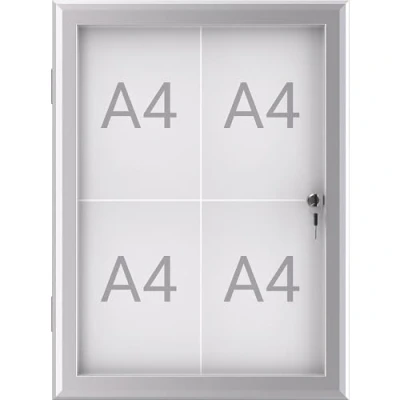Abbildung von MAUL Schaukasten A4 MAULexcite Vitrine mit 4 x DIN Seiten Infotafel Aluminiumrahmen und Glastür Platzsparende flache Bauweise Abschließbar Schloss Aluminium