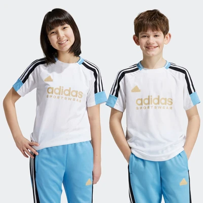 Abbildung von adidas Performance TEE Junior Unisex Tshirt print für Kinder, Größe: 164, White/light blue/black/hazy beige