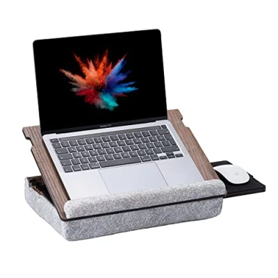 Abbildung von Vigo Wood Laptopkissen Laptray mit Kissen, Laptop Tisch für Sofa, Lap Desk , Verstellbarer Ständer Bett, Tray (Walnuss)