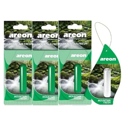 Abbildung von AREON Liquid Auto Duft Berg Frisch Autoduft Lufterfrischer Duftflakon Parfüm Set Flakon Aufhängen Hängend Anhänger Spiegel Grün 5ml 3D (Mountain Fresh Pack x 3)