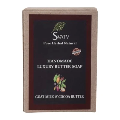 Abbildung von SVATV Handgefertigte Seife mit Ziegenmilch &amp; Kakaobutter beruhigende Kräuter feuchtigkeitsspendende Haut Traditionelle ayurvedische für Männer und Frauen alle Hauttypen 125 g