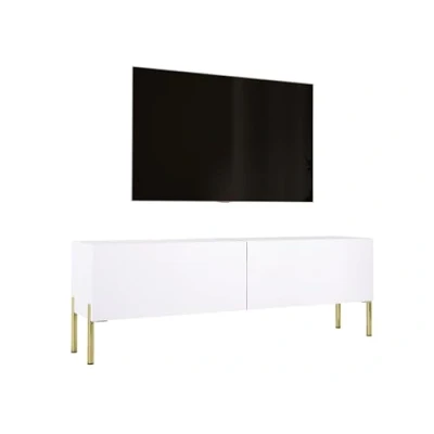 Abbildung von 3E 3xE living.com TV Schrank in Weiß Matt mit Beinen Gold, A: B: 140 cm, H: 52 T: 32 cm
