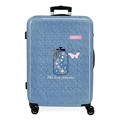 Abbildung von Enso We Love Flowers Koffer, mittelgroß, Blau, 48 x 68 26 cm, Hartplastik, seitlicher Kombinationsverschluss, 70 l, 3 kg, 4 Räder