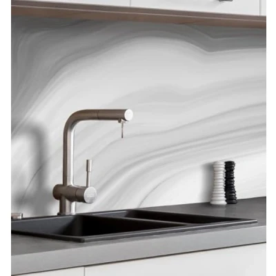 Abbildung von MyMaxxi Küchenrückwand Folie selbstklebend matt Versteift einfache Montage ohne Bohren Motiv Marmor grau 60cm hoch Spritzschutz Küche Klebefolie Mauer Steine 220 x