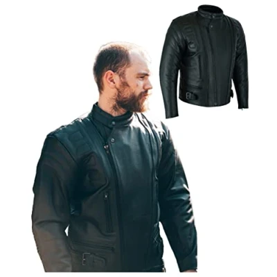 Abbildung von Texpeed Motorrad lederjacke herren mit protektoren Schwarz Winter/Sommer Gesteppt echtleder Bikerjacke original biker rüstung gepanzert (EN 1621 1) Schutz 7XL