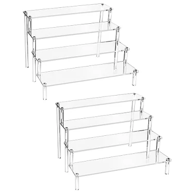 Abbildung von QWORK® 2 Stück 4 Stufig Acryl Display Ständer aus mm Starker Acrylplatte 30x25x20cm Transparente Riser Regal für Figuren, Schmuck, Cupcake, Lippenstift, Nagellack, Gewürz